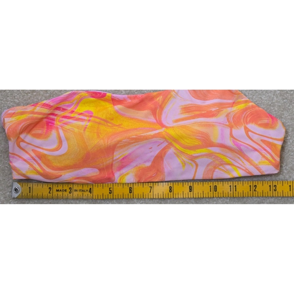 Aqua Swim One Shoulder Tie Marble Swirl Bikini Top Women's M Pink Multi - Picture 5 of 8